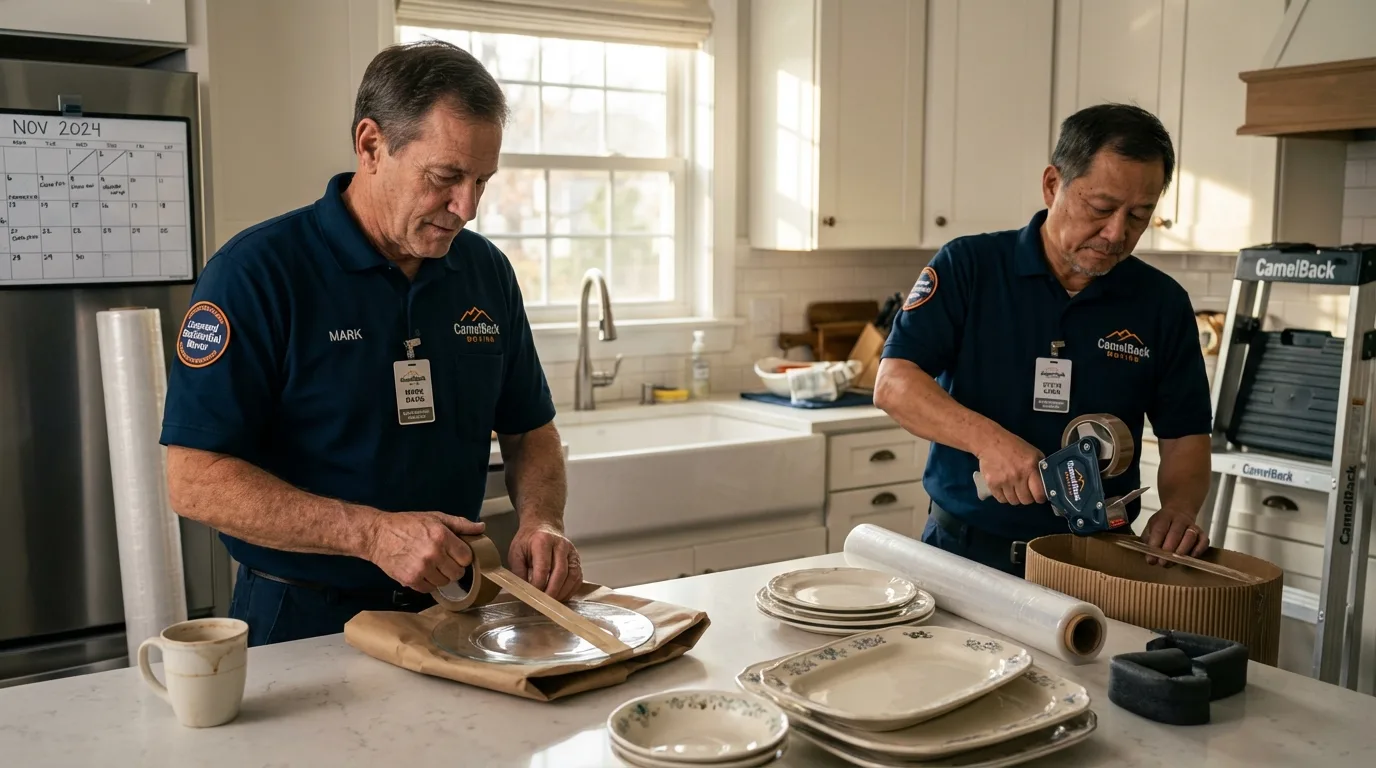 Professional crew packing kitchen dishware in Hugo, OK